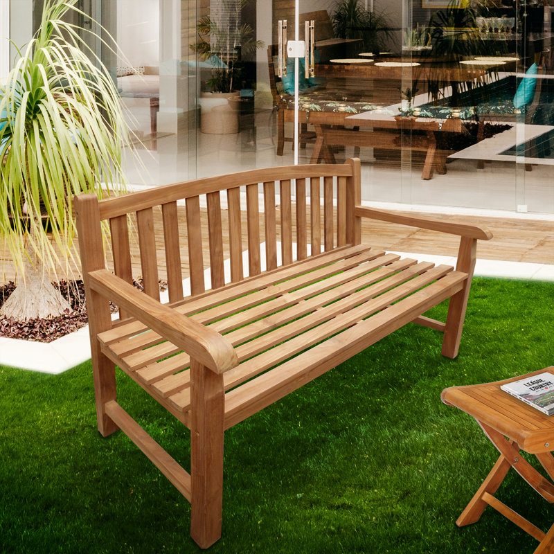 Highland Dunes Cosey Solid Teak Wood Garden Patio Bench Reviews Wayfair Canada